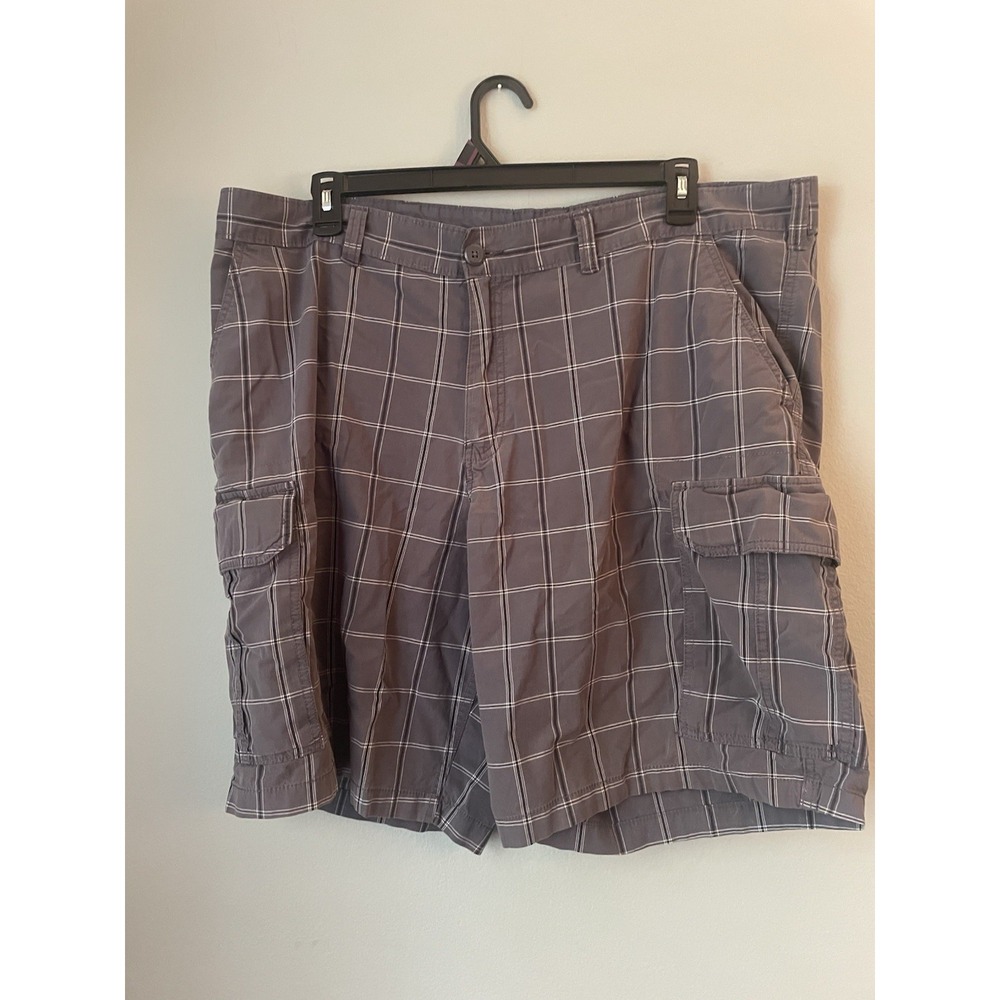 Faded Glory Shorts Men's 44 Pockets Casual Cargo Gray Black Plaid